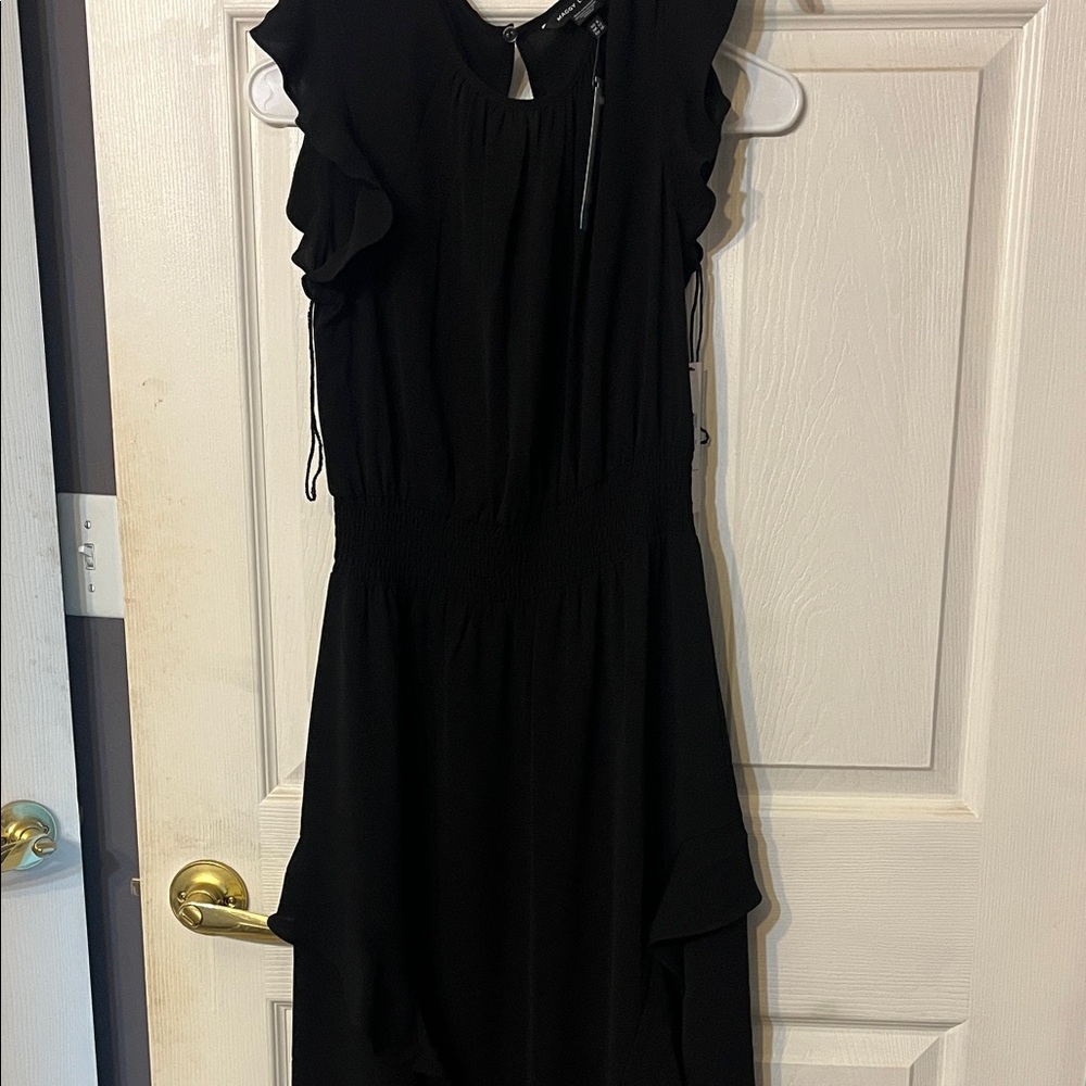 New with tags Maggy London “Zoe” Flutter Sleeve Midi Dress in classic black,